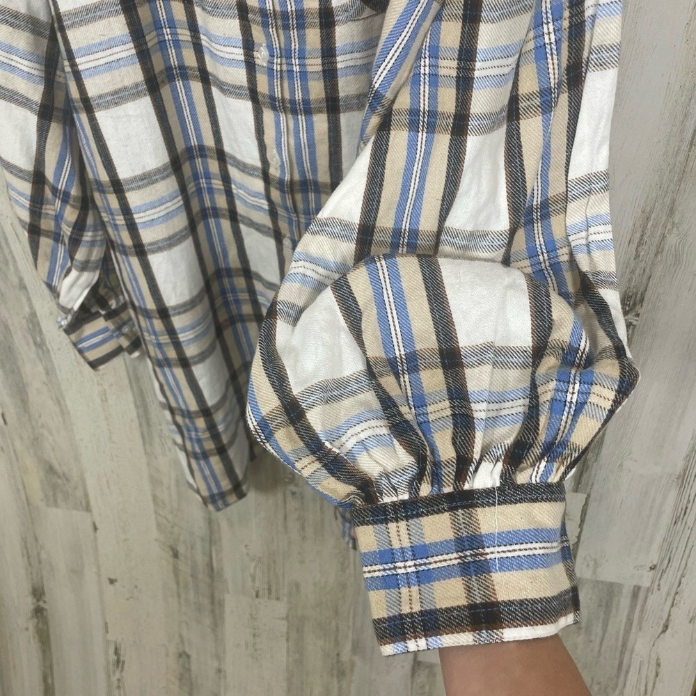 ASOS Curve Oversized Mini Shirt Dress sz 16 NWT Cream Plaid Flannel Long Sleeve - Picture 7 of 9